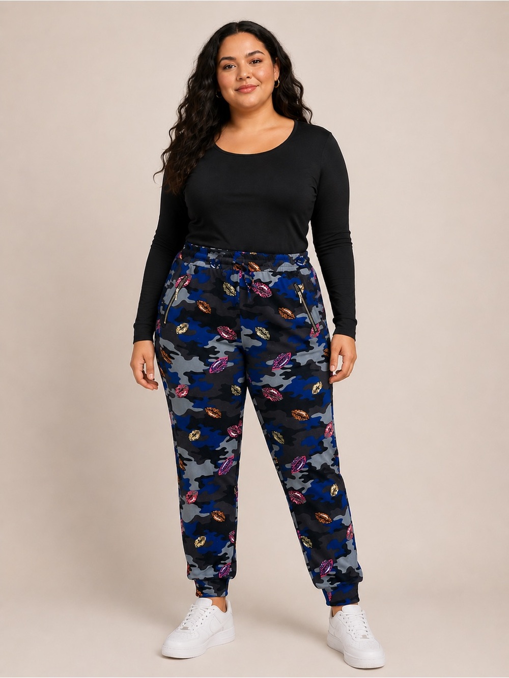 Eye Candy Blue Camo Lip Print Jogger Pants Size 1X